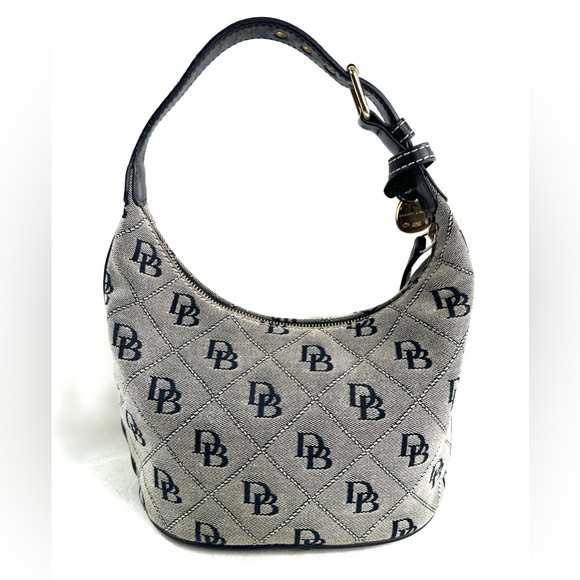 Dooney Bourke Vintage Black White Signature Jacquard Small Shoulder Bag Charm - Picture 3 of 10